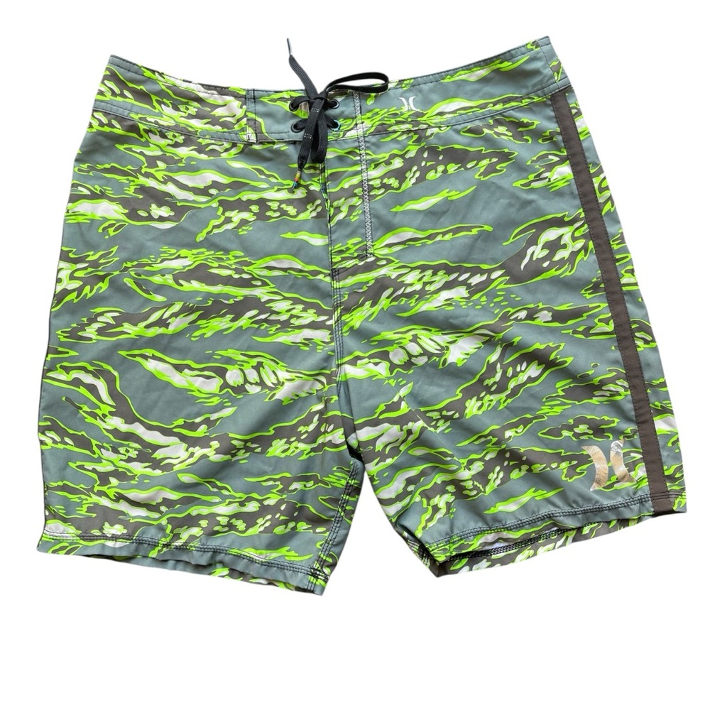 Hurley Phantom Flammo Tiger Green 4-Way Stretch Boardshorts Swim Trunks Mens 34